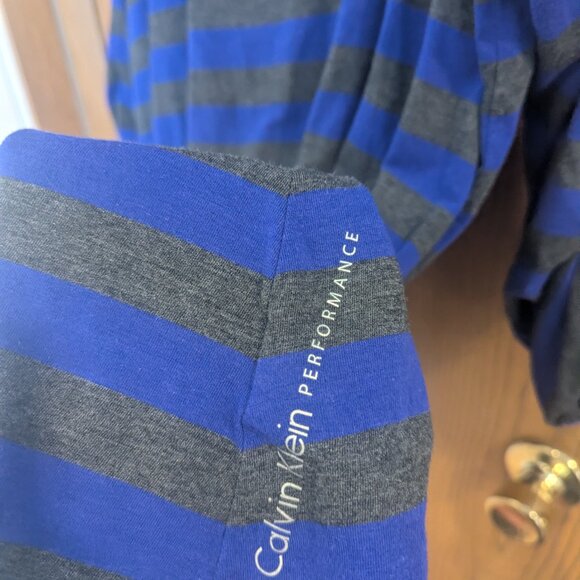 Calvin Klein Performance Quick Dry Striped Blue Gray 3/4 Sleeve Top-Women's 1X - Picture 4 of 5